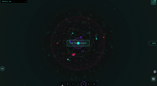 JARVIS UI — the particle ring pulsing 'tap to activate', persona dock below, live
