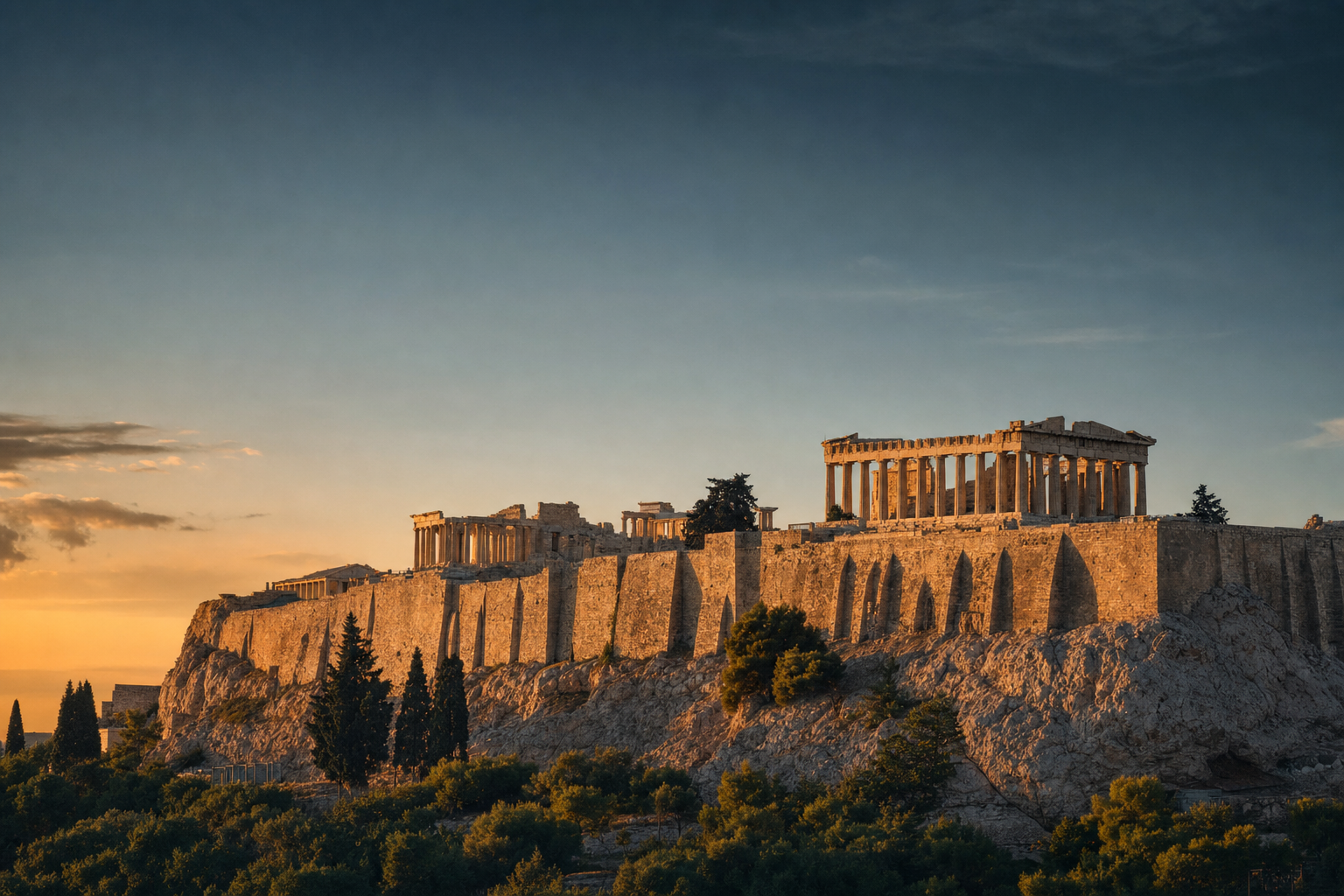 The Acropolis at dusk